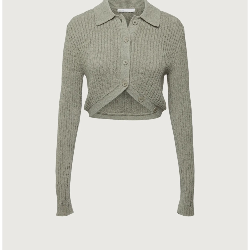 NWT Oak & Fort Green/Gray Ribbed Cropped Knit Cardigan